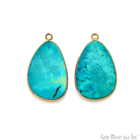 Turquoise Free Form Gold Plated Bezel Smooth Slab Slice Thick Gemstone Connector 29x17mm 1 Pair