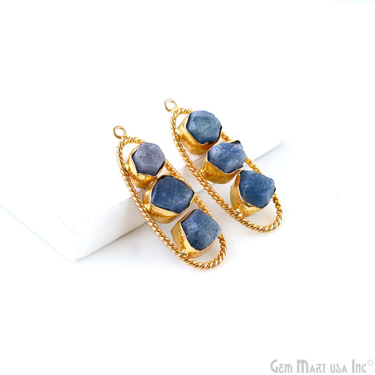 Tanzanite Rough Gemstone Free Form Oval Gold Plated Twisted Bezel setting 44x16mm DIY Earring Pendant Connector