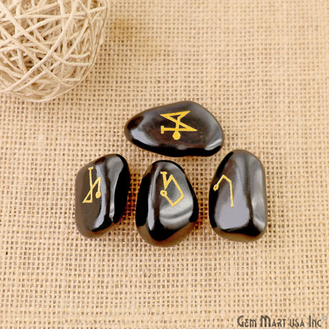 Black Onyx Reiki Symbol Engraved Gemstones, 20x25mm Healing Gemstones, Set Of 4 Reiki Tumble Stones