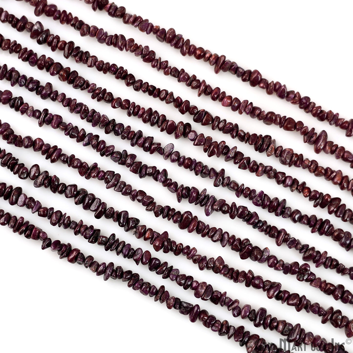 Ruby Chip Beads, 34 Inch, Natural Chip Strands, Drilled Strung Nugget Beads, 3-7mm, Polished, GemMartUSA (CHRB-70001)