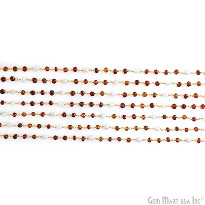 Hessonite 4-5mm & Pearl 5x4mm Beads Beads Gold Plated Rosary Chain