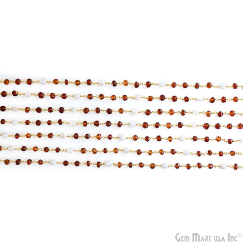 Hessonite 4-5mm & Pearl 5x4mm Beads Beads Gold Plated Rosary Chain