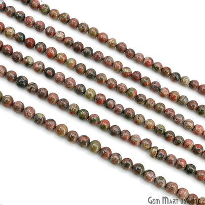 Unakite Smooth Round Drilled Beads 5-7mm Waist Beads, Rondelle Bead Strand 13 Inch