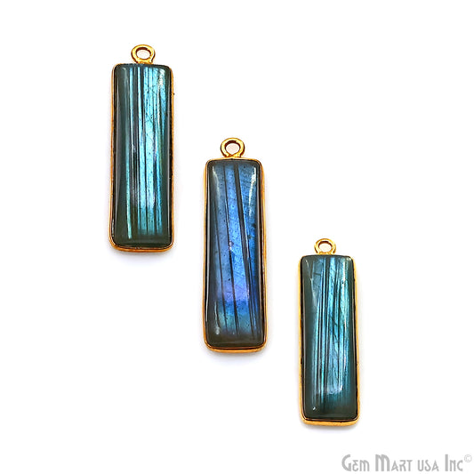 Labradorite Rectangle Gold Plated Cabochon Bar/Tag Pendant 29x7mm