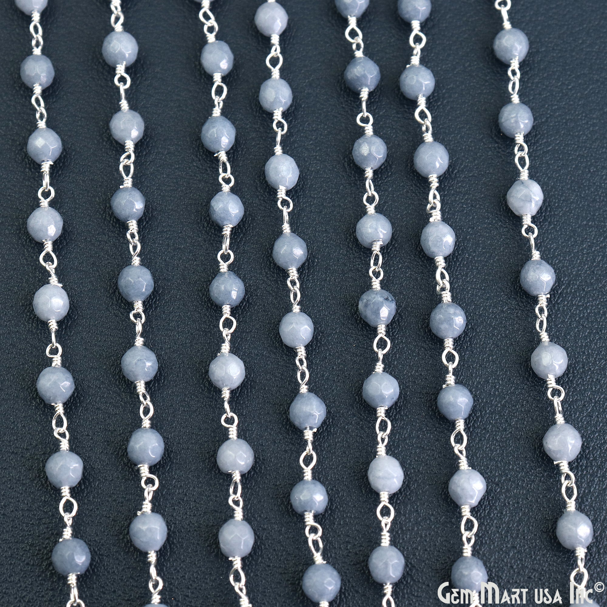 Blue Lace Agate Jade Faceted Beads 4mm Silver Wire Wrapped Rosary Chain