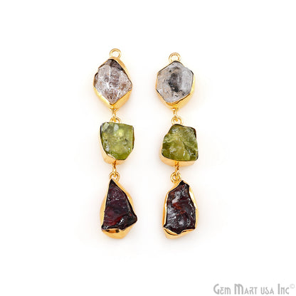 Rough Gemstone Bezel Setting 59x10mm Gold Plated Long Dangle Earring Pair Connectors