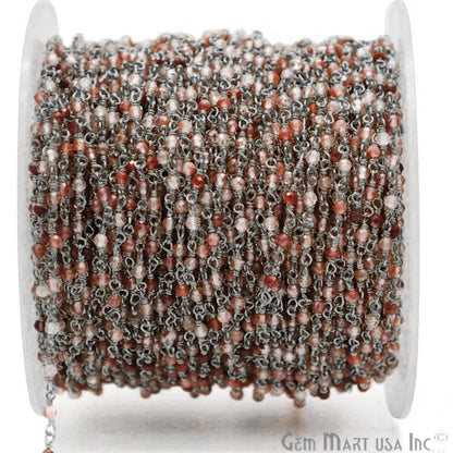 Shaded Strawberry Quartz Black Plated Wire Wrapped Gemstone Beads Rosary Chain