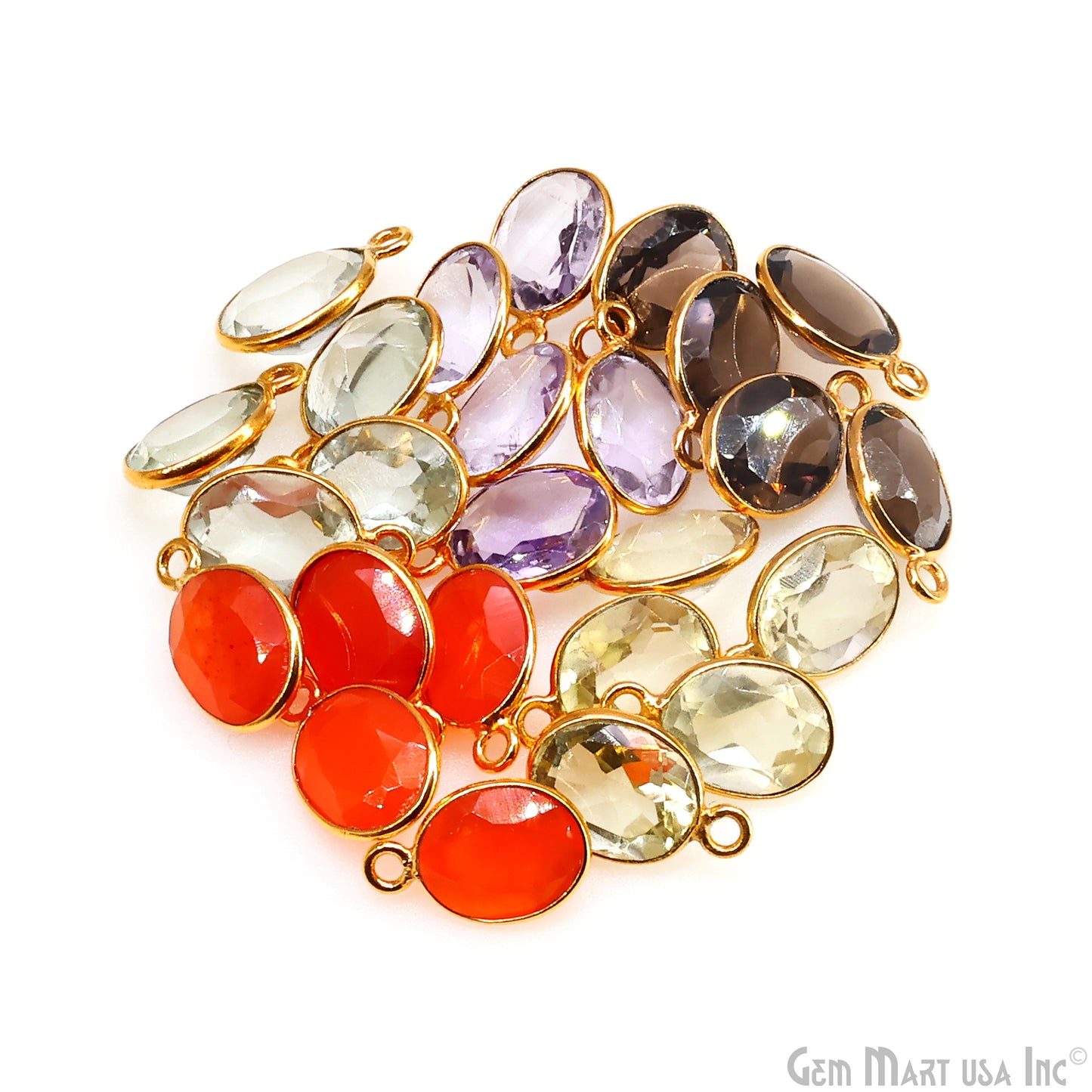 Oval 8x10mm Brilliant Cut Gold Plated Bezel Single Bail Connector