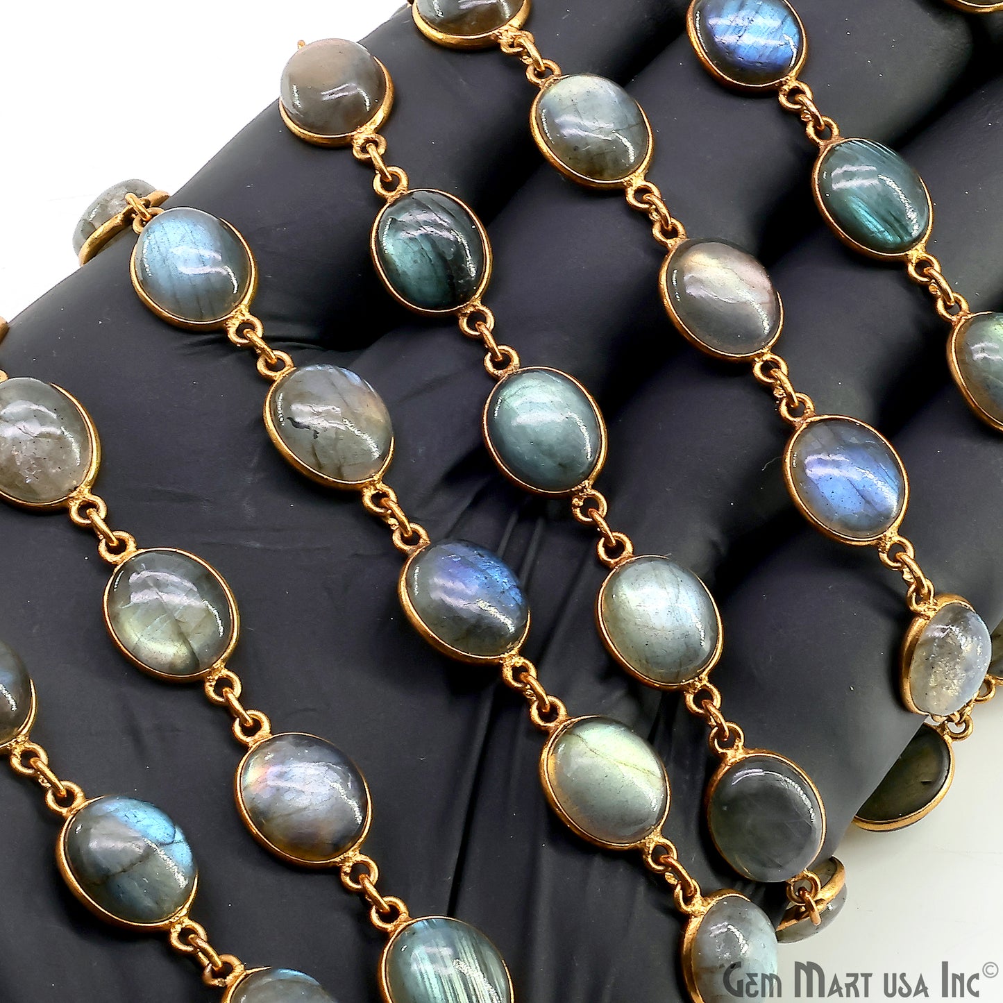 Labradorite Cabochon 9x11mm Oval Shape Gold Plated Bezel Continuous Connector Chain