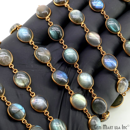 Labradorite Cabochon 9x11mm Oval Shape Gold Plated Bezel Continuous Connector Chain