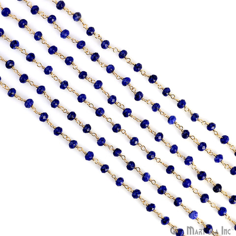 Lapis Faceted 4-5mm Gold Plated Gold Wire Wrapped Rosary Chain