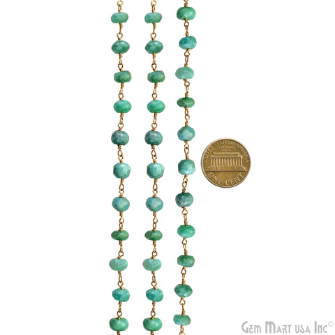 Amazonite Jade Faceted Beaded 6-7mm Gold Plated Wire Wrapped Rosary Chain
