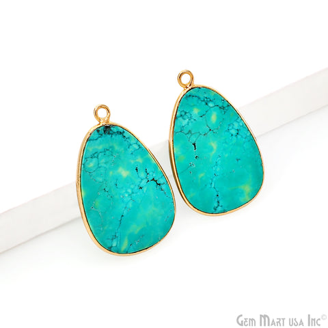 Turquoise Free Form Gold Plated Bezel Smooth Slab Slice Thick Gemstone Connector 29x18mm 1 Pair