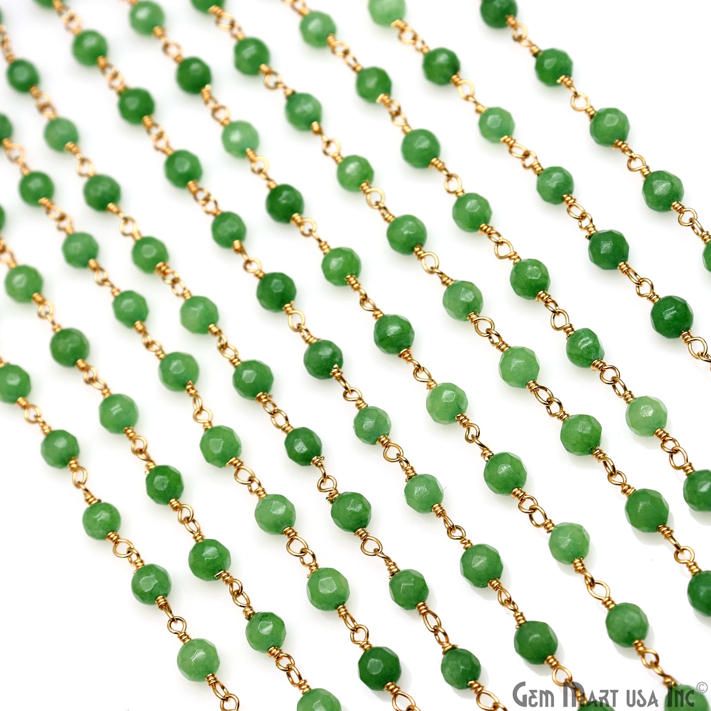 Jade Faceted Beads 4mm Gold Plated Wire Wrapped Rosary Chain