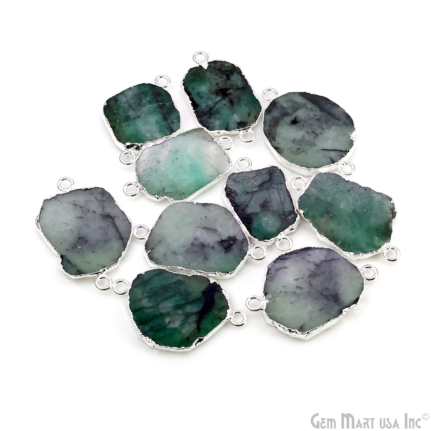 Emerald Free Form 28x18mm Electroplated Gemstone Double Bail Connector