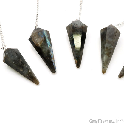 Labradorite Crystal Dowsing Pendulum - Natural Gemstone Pendant with Silver Chain