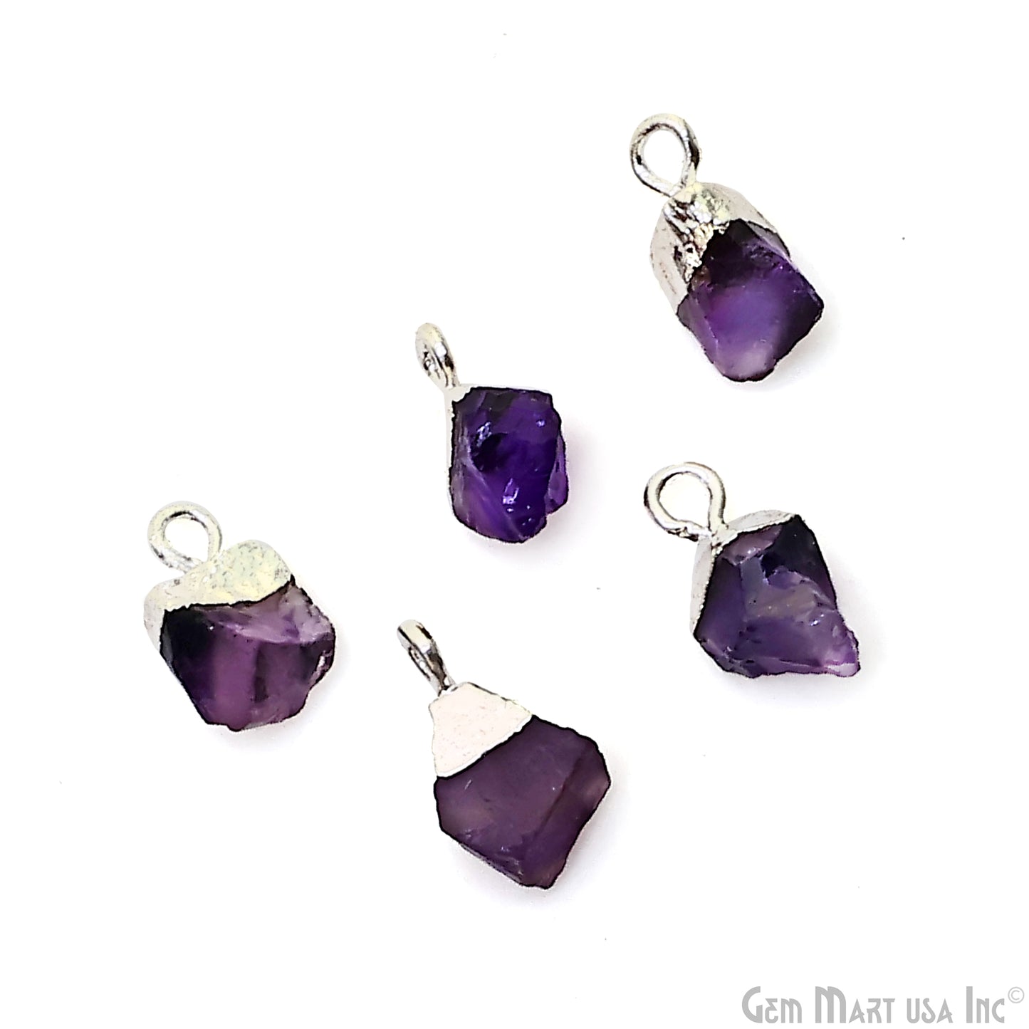 Rough Amethyst Gemstone 13x7mm Organic Silver Edged Single Bail Connector