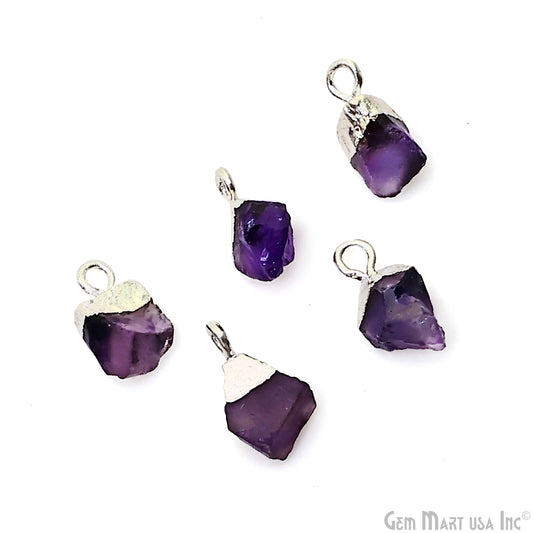 Rough Amethyst Gemstone 13x7mm Organic Silver Edged Single Bail Connector