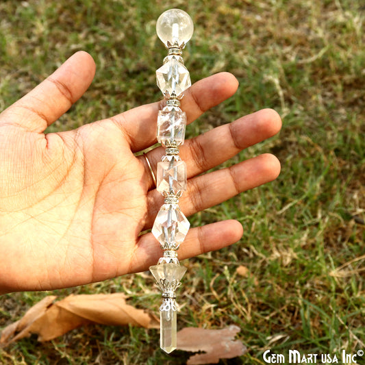 Crystal Round Crystal Wand 6.5Inch, Tumbled Stones with Crystal Ball for Spiritual Healing, Energy Balancing & Aura Cleansing