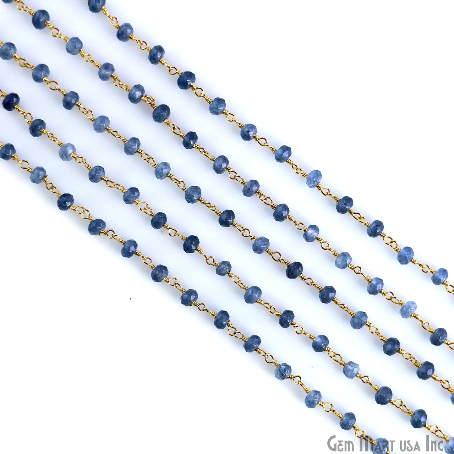 Iolite 4mm Round Faceted Beads Gold Wire Wrapped Rosary