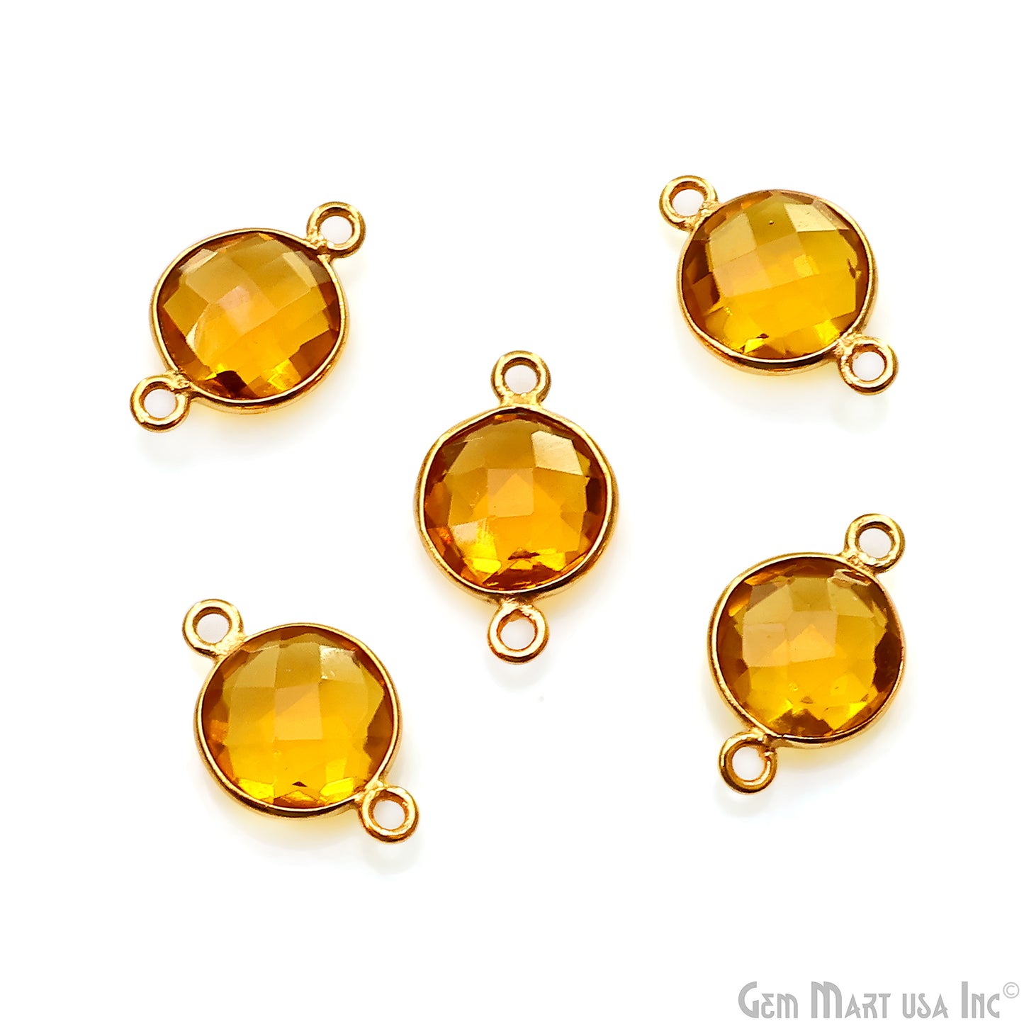 Round 10mm Double Bail Gold Plated Gemstone Bezel Connector