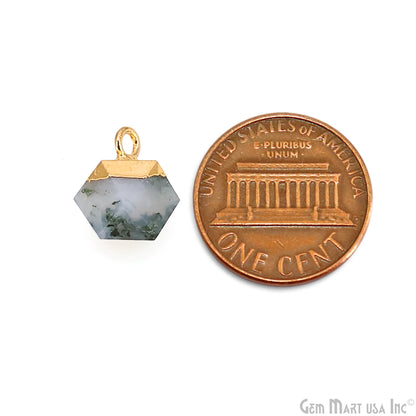 Gemstone Hexagonal Prism Shape Pendant 12x10mm Gold Plated Charm for DIY Jewelry