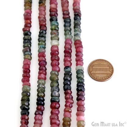 Multi Tourmaline Rondelle Beads, 13 Inch Gemstone Strands, Drilled Strung Nugget Beads, Faceted Round, 6-7mm