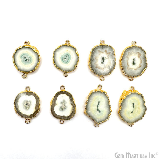 Agate Slice 23x42mm Gold Electroplated Gemstone Earring Connector 1 Pair