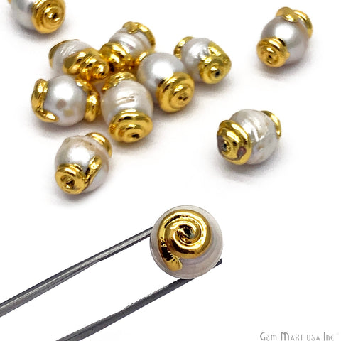 Natural Freshwater Pearl Gemstone Gold Edge Ball Drilled Beads - GemMartUSA