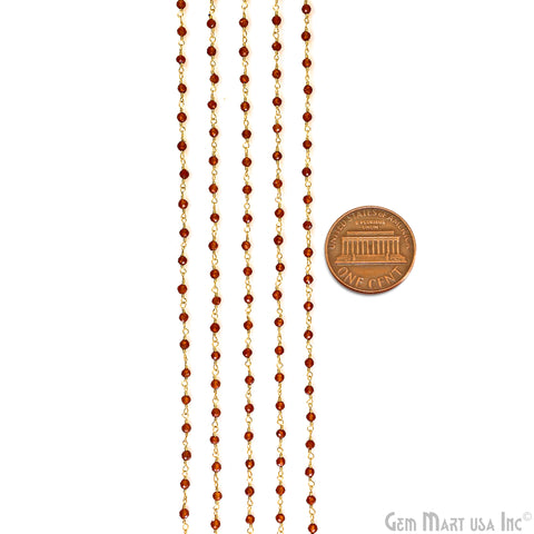 Hessonite 3-3.5mm Beads Gold Wire Wrapped Rosary Chain