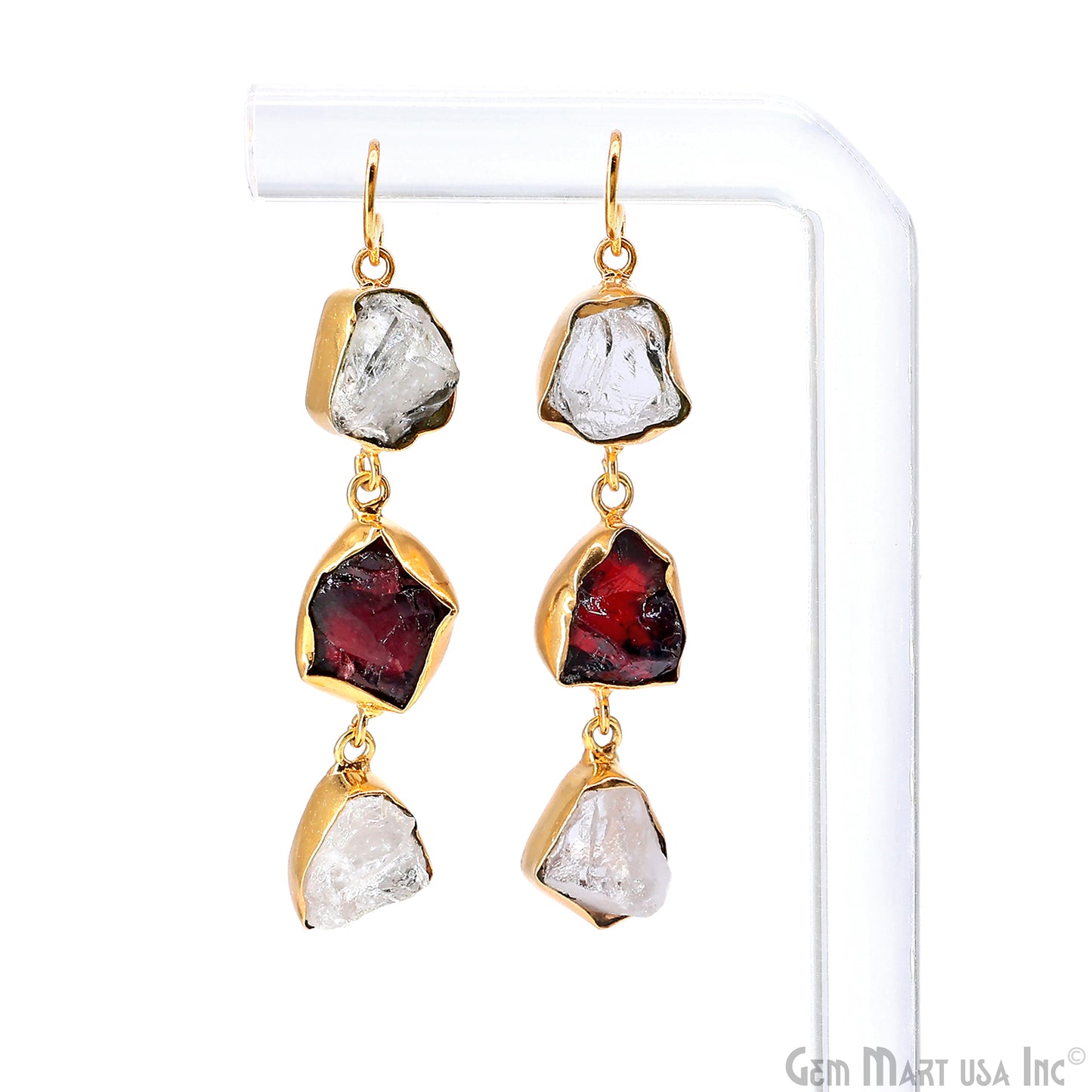 Rough Gemstone Bezel Setting 52x10mm Gold Plated Long Dangle Earring Pair Connectors