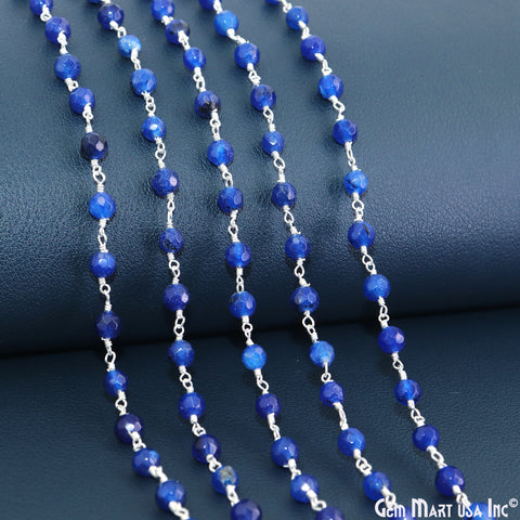 Blue Jade Faceted Beads 5mm Silver Plated Wire Wrapped Rosary Chain