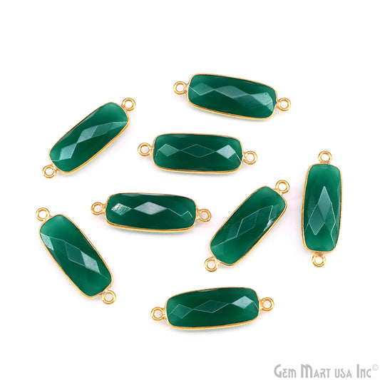 Green Onyx 27x9mm Rectangle Faceted Gold Bezel Double Bail Gemstone Connector