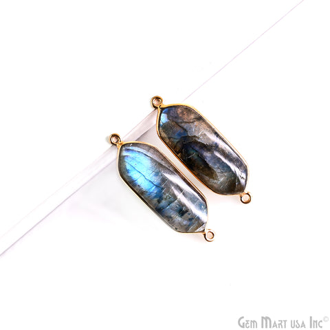 Flashy Labradorite 37x12mm Quadrilateral Cabochon Gold Double Bail Gemstone Connector