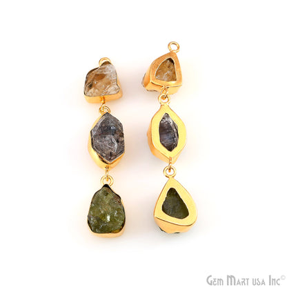 Rough Gemstone Bezel Setting 58x9mm Gold Plated Long Dangle Earring Pair Connectors