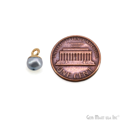 Pearl Freeform Cabochon Charm With Gold Electroplated Cap Single Bail Pendant