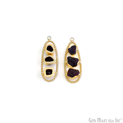 Garnet Rough Gemstone Free Form Oval Gold Plated Twisted Bezel setting 44x16mm DIY Earring Pendant Connector