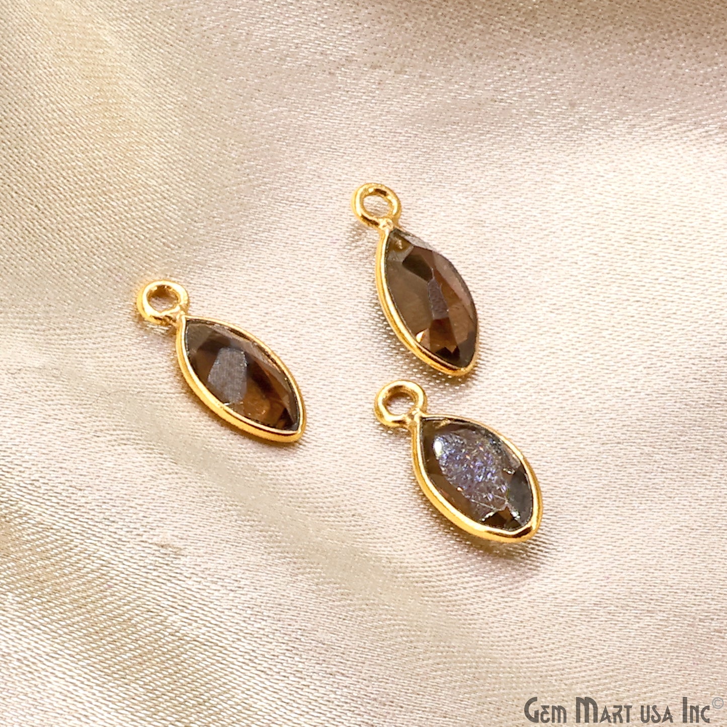 Smoky Topaz 5x10mm Marquise Brilliant Cut Gold Plated Bezel Single Bail Connector