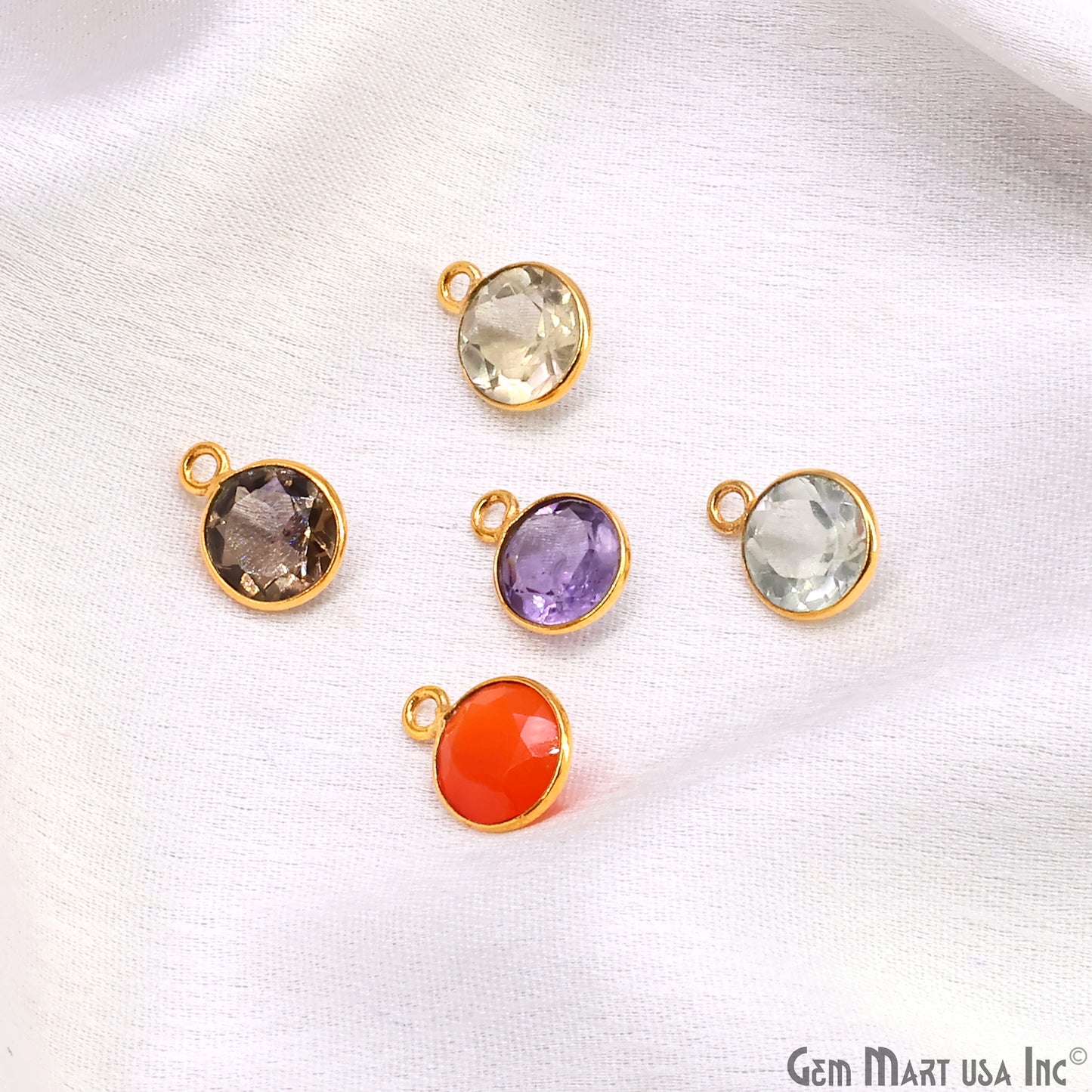 Round 6mm Brilliant Cut Gold Plated Bezel Single Bail Gemstone Connector