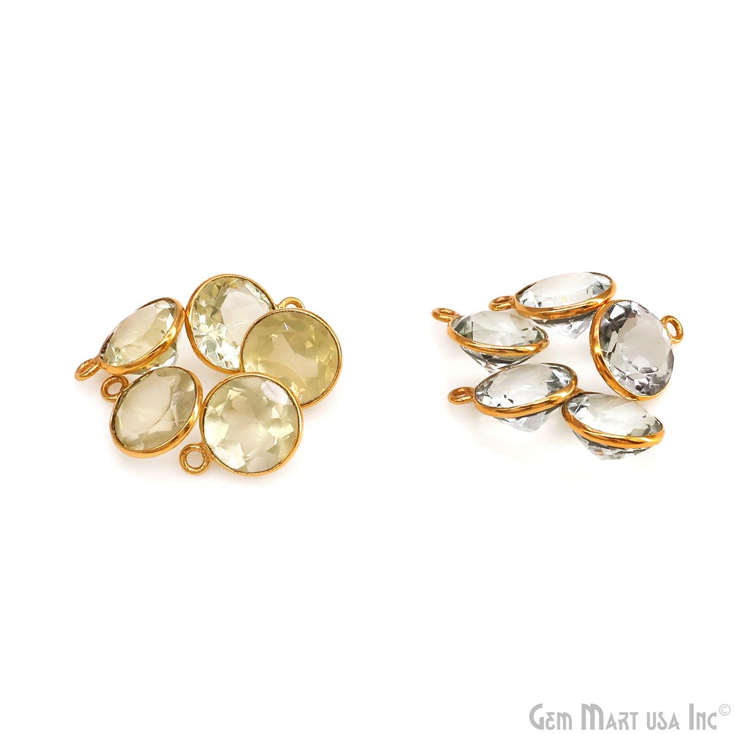 Round 10mm Brilliant Cut Gold Plated Bezel Single Bail Gemstone Connector