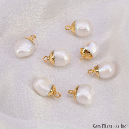 White Pearl Freeform Charm With Gold Electroplated Cap Single Bail Pendant