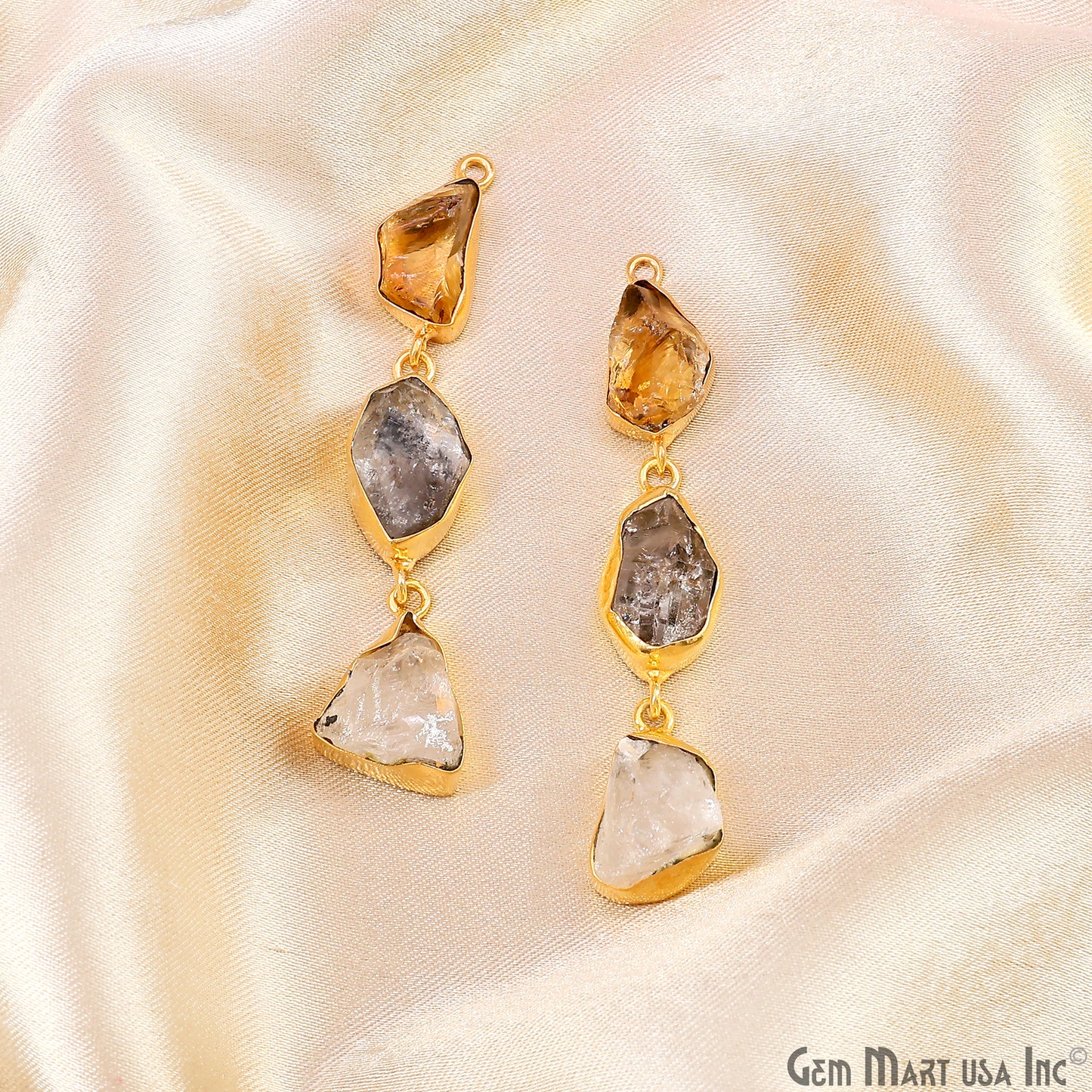 Rough Gemstone Bezel Setting 60x8mm Gold Plated Long Dangle Earring Pair Connectors