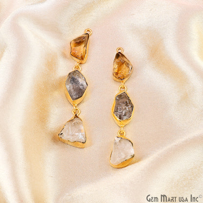 Rough Gemstone Bezel Setting 60x8mm Gold Plated Long Dangle Earring Pair Connectors