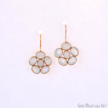 Rainbow Moonstone Drop Earrings 35x21mm Oval Cluster, Gold Plated Dangle Jewelry
