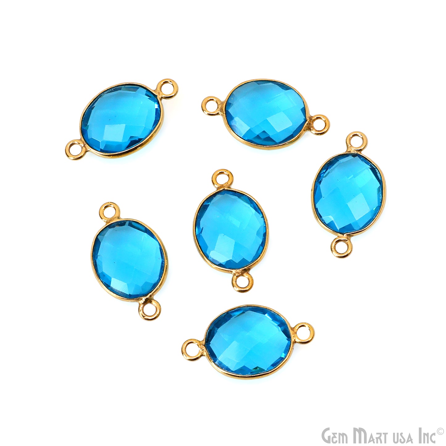 Blue Topaz Bezel Connector Oval Shape 24K Gold Plated Double Bail Connector