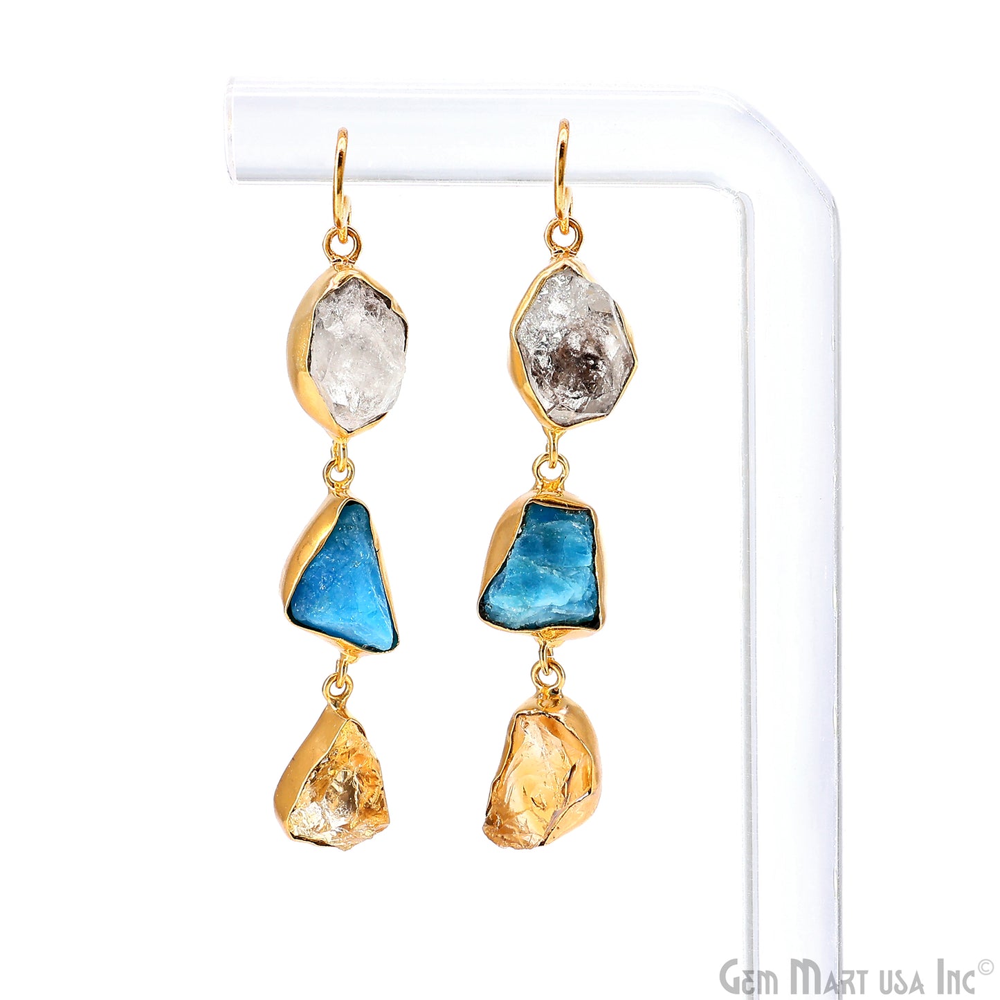 Rough Gemstone Bezel Setting 59x10mm Gold Plated Long Dangle Earring Pair Connectors
