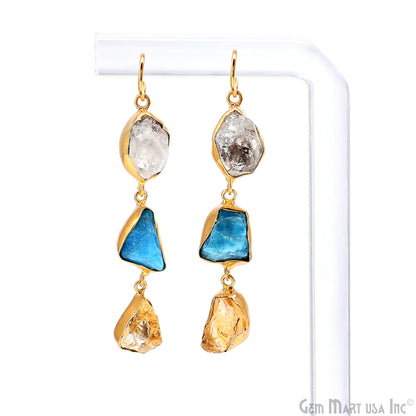 Rough Gemstone Bezel Setting 59x10mm Gold Plated Long Dangle Earring Pair Connectors