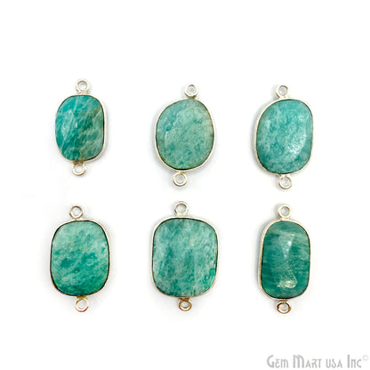 Amazonite Free Form Silver Plated Bezel Gemstone Connector 13x18mm