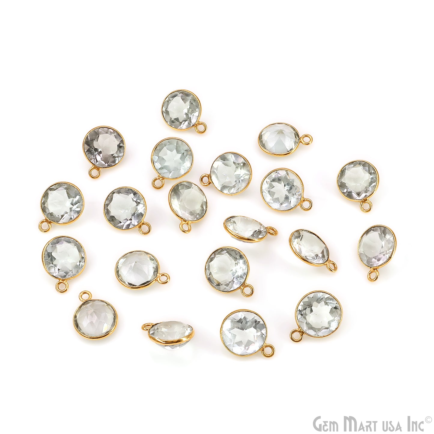 Round 10mm Brilliant Cut Gold Plated Bezel Single Bail Gemstone Connector