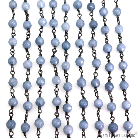 Blue Lace Agate Jade Faceted Beads 4mm Oxidized Wire Wrapped Rosary Chain